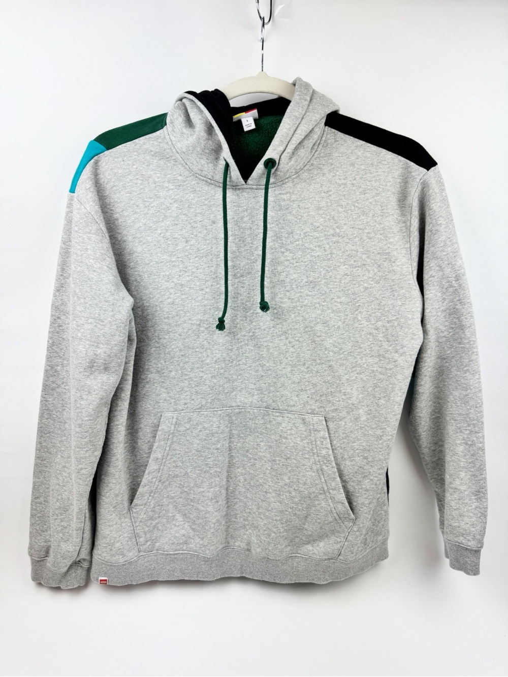 Lego x Target Men's Gray Hoodie with Green Drawcords and Teal Shoulder Accent